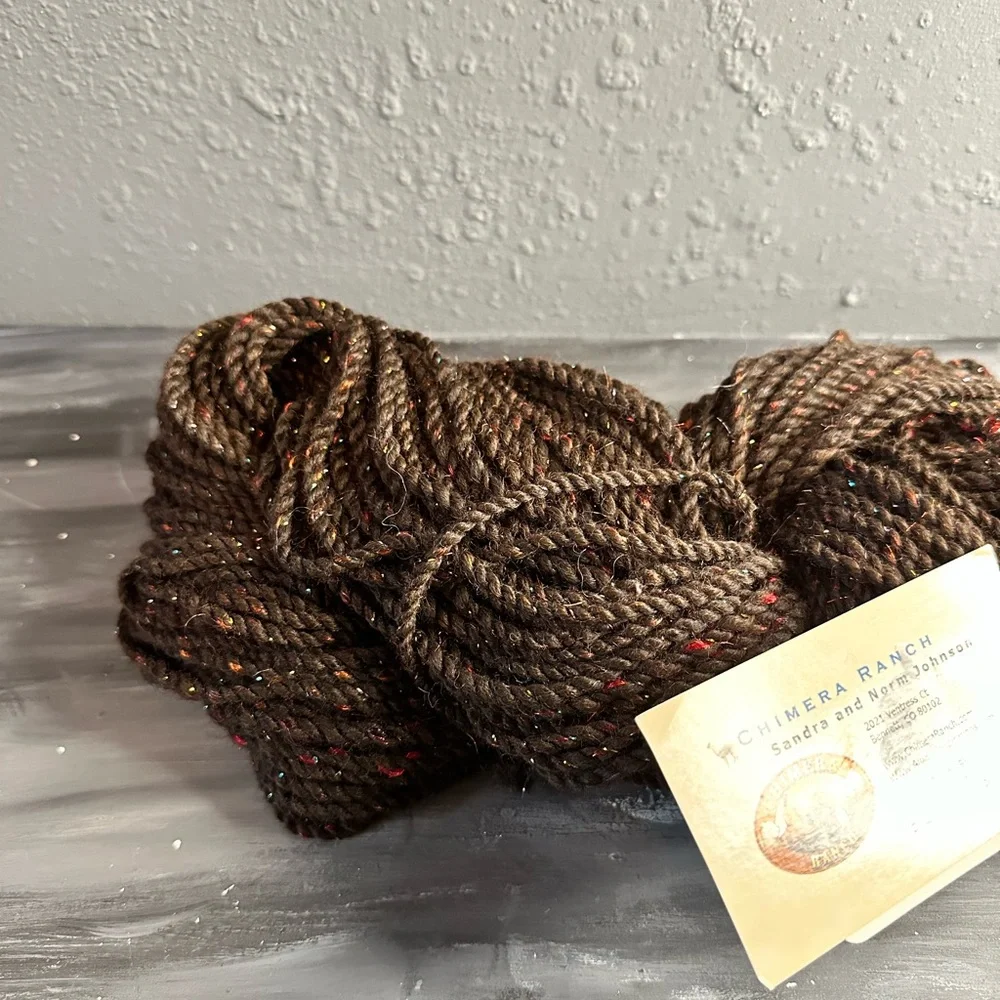 Chimera Ranch hand milled alpaca and firestar dark brown multicolor 105 yrd yarn